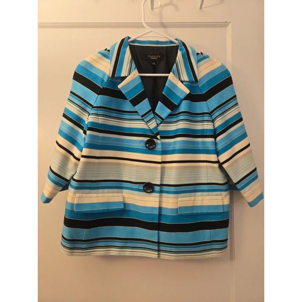 Talbots Multi-Stripe 3/4-Sleeve Cotton Blazer Jacket